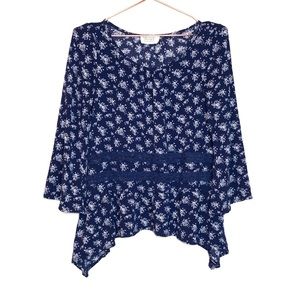 Crescent Stitch Fix Blue Floral Lace Boho Top